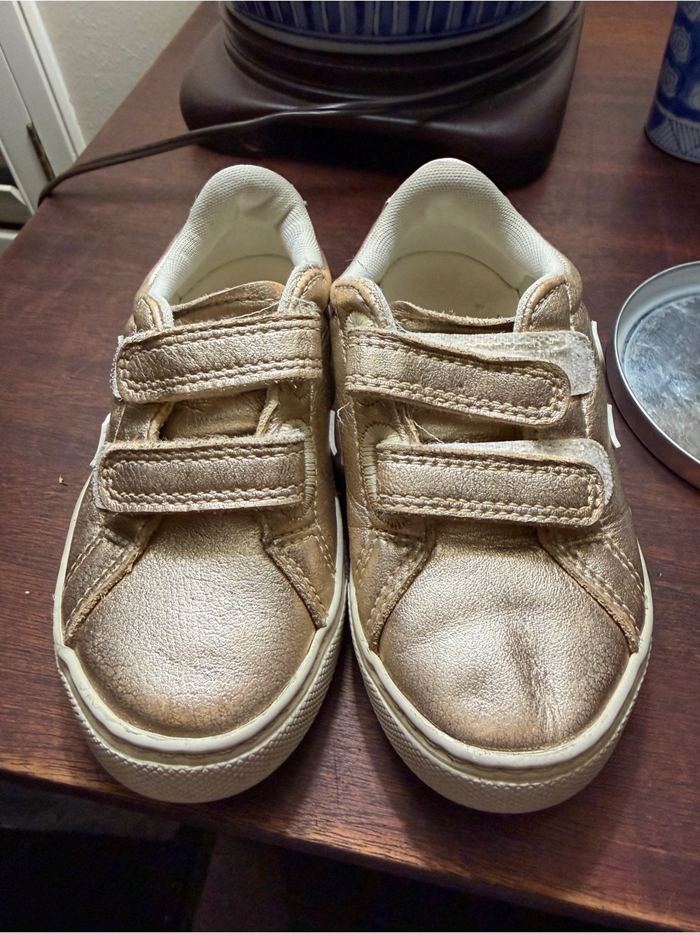 Veja Kids Metallic Gold Velcro Sneakers